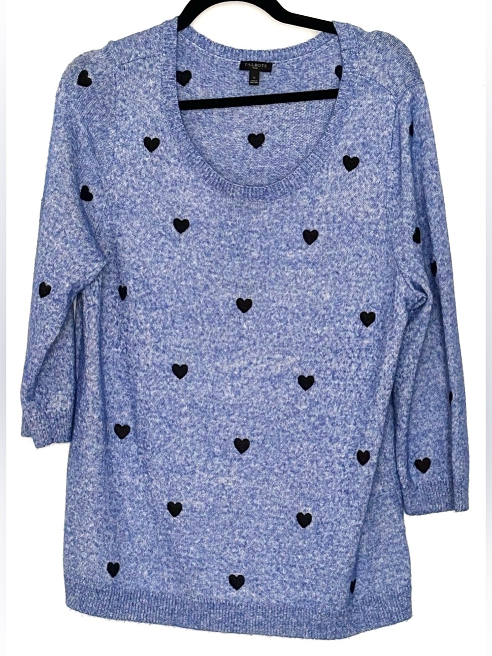 Talbots Embroidered Hearts Crewneck Sweater Blue Size X - Picture 2 of 5
